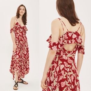 Red Floral Off-Shoulder High -Low Dress